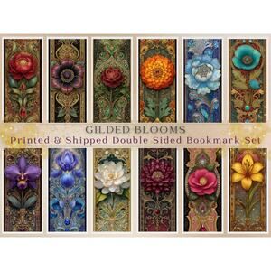 Gilded Blooms Art Nouveau Bookmark Ornate Floral Botanical Printed Set
